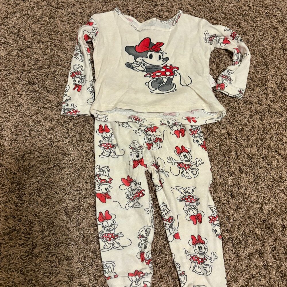 Disney Junior Classic Minnie Mouse Pajamas 2T White Pants Long Sleeve Cotton